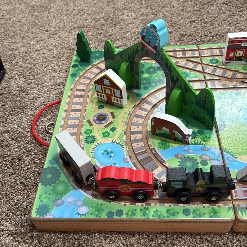 Melissa & Doug 17 piece take along Wooden Train Set. Complete!